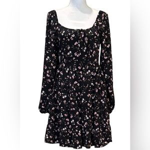 WAYF Black Dainty Floral Print Ruffles Long Sleeve Layered Bohemian Dress Size S